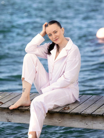 VendelaWear PJ-skjorte PJ-skjorte - Justøya - Light Pink Stripe