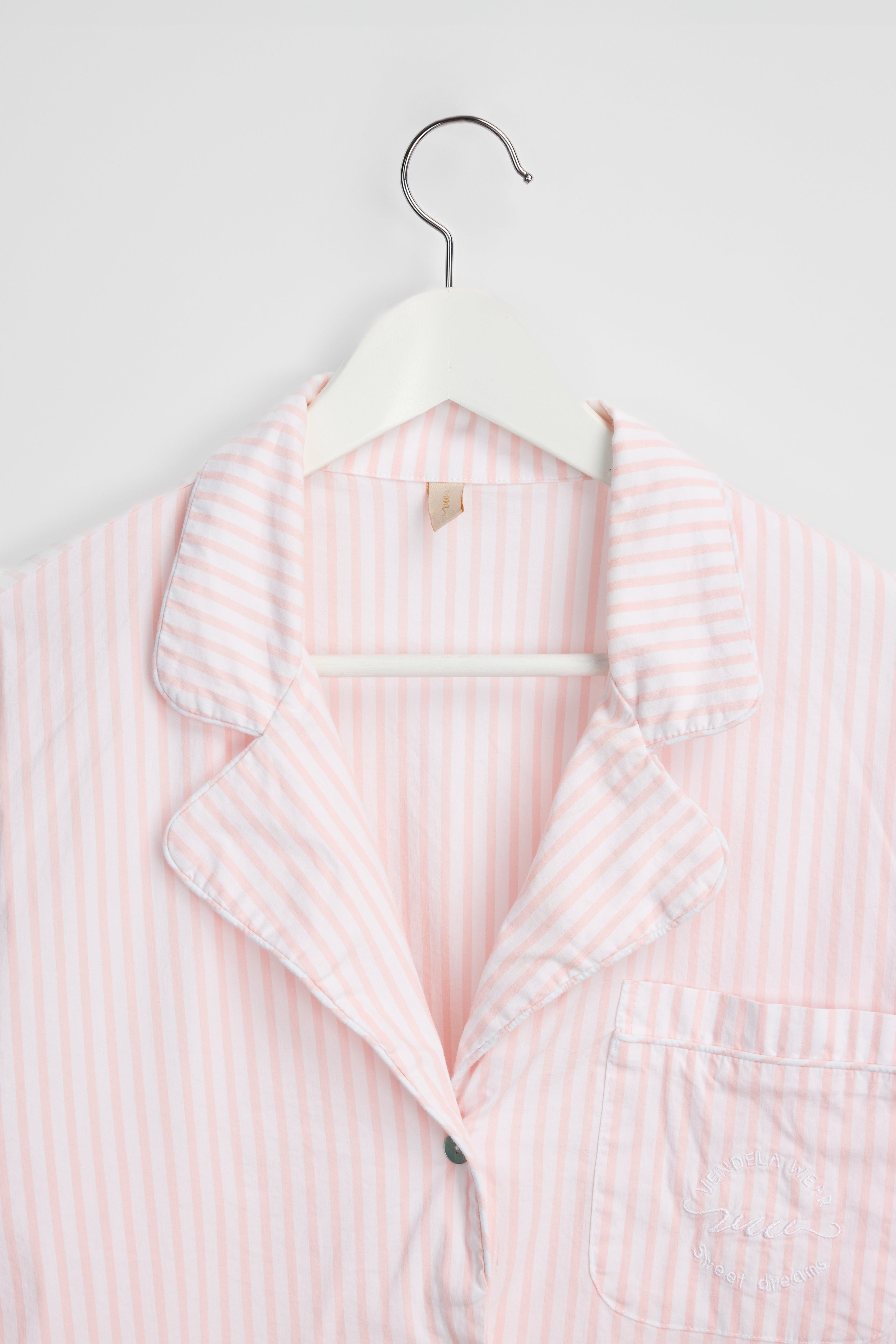 VendelaWear PJ-skjorte PJ-skjorte lang - Justøya - Light Pink Stripe